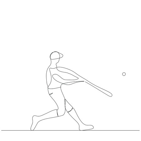 Baseball field player on stadium, sport man silhouette line drawing vector illustrationのイラスト素材