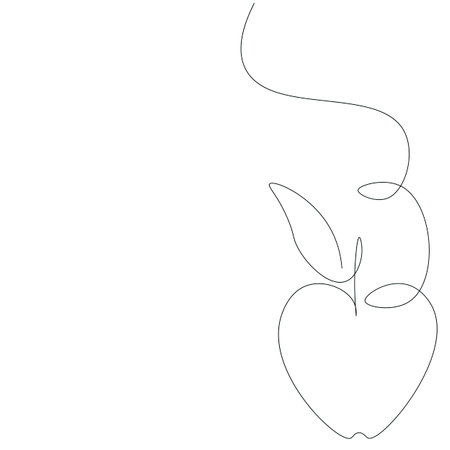 Apple fruit silhouette line drawing vector illustrationのイラスト素材