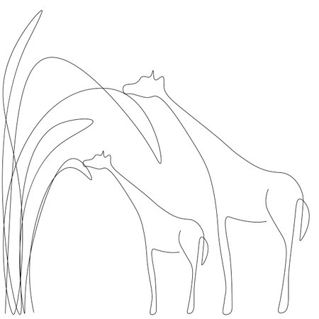 Cute african animals silhouette line drawing vector illustrationのイラスト素材