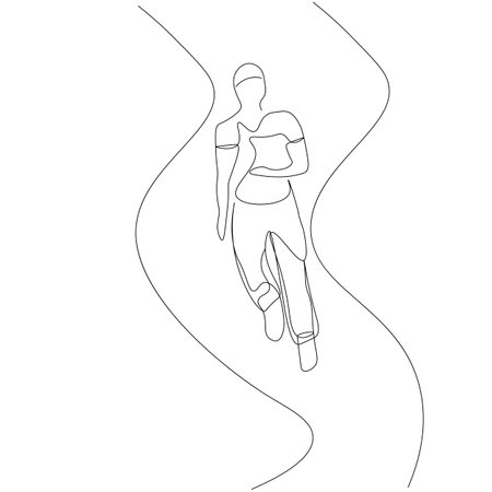 Run man silhouette line drawing vector illustrationのイラスト素材