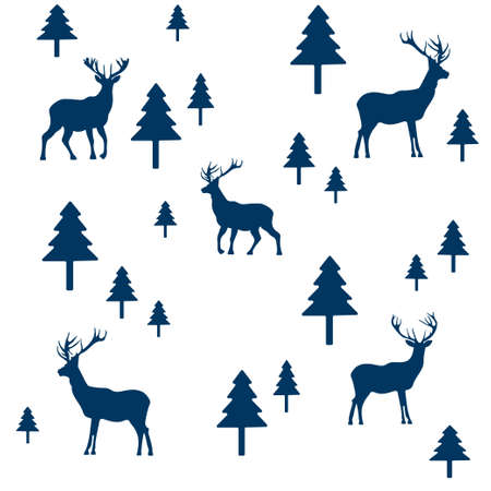 wallpaper with a pattern of deer and treesのイラスト素材