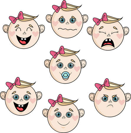 selection of children's emotions girlsのイラスト素材