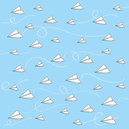 flying paper airplanes on a blue backgroundのイラスト素材