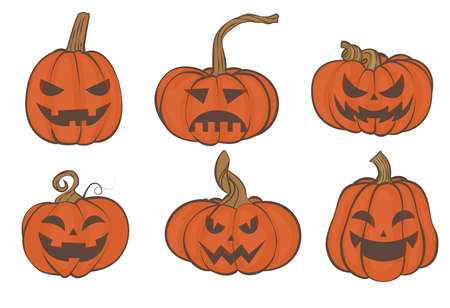 set of pumpkins with scary faces for Halloweenのイラスト素材