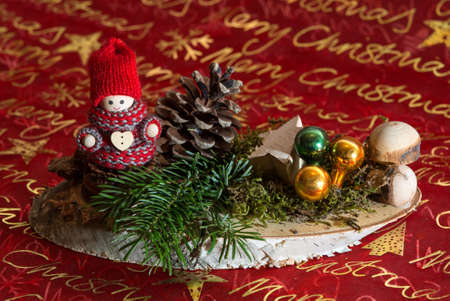 Beautiful christmas decoration with small winter Childの写真素材