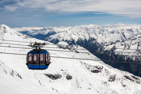 Cable car with ski in mountains near Zillertaler Alps Austriaの写真素材
