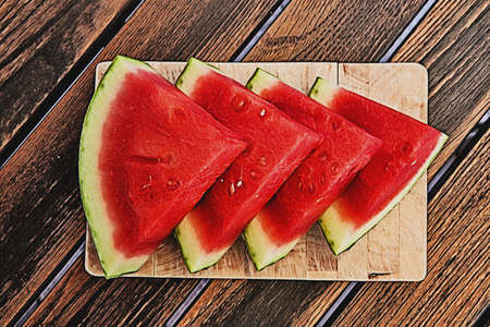 Hand drawn Watermelon  on wooden table background Hand drwanの写真素材