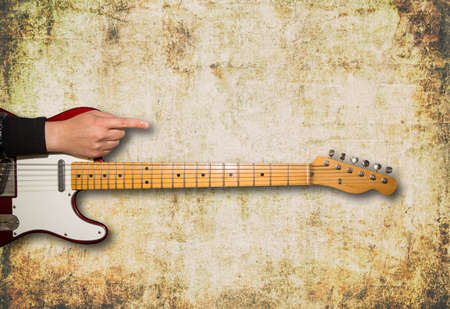 Guitar front view with showing finger Music Templateの写真素材