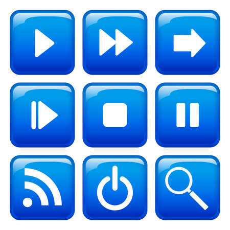 Blue button icon set