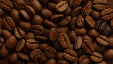 Enlarged photo of many coffee beansの写真素材