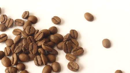 Enlarged photo of many coffee beansの写真素材