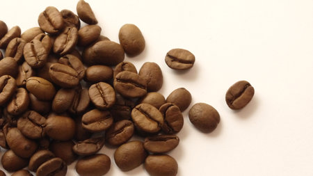Enlarged photo of many coffee beansの写真素材