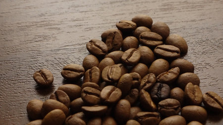 Enlarged photo of many coffee beansの写真素材