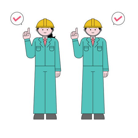 Woman and man in work clothes pointingのイラスト素材