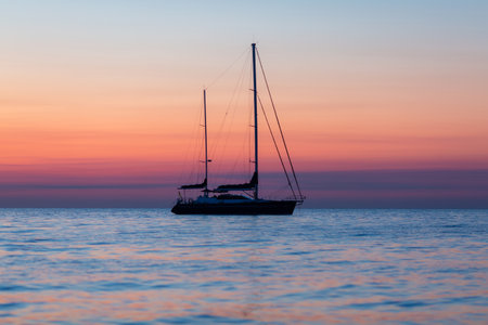 Sailboat on the sea at sunset. beautiful seascape.