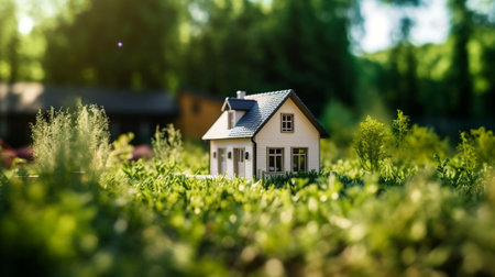 Miniature house on the green grass. real estate concept. selective focus.の素材