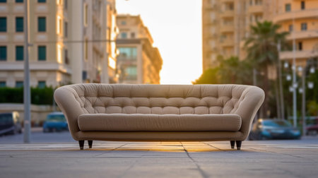 Sofa in the city at sunset. selective focus.の素材