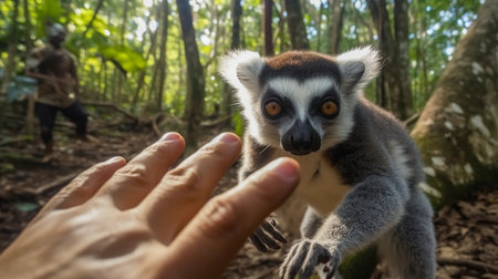 Ring-tailed lemur (Lemur catta) on handの素材