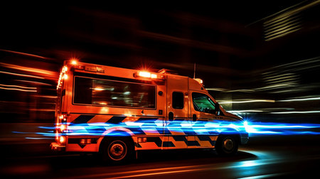 Ambulance car on the road at night with high speed.の素材
