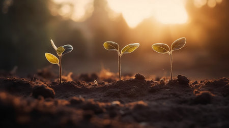 Green seedling illustrating concept of new life and investment in agricultural businessの素材