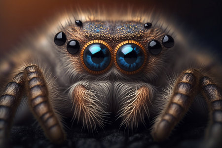 Close-up of spider with blue eyes. 3d illustration.の素材