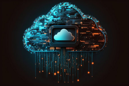 Cloud computing technology concept. 3d rendering toned image double exposureの素材