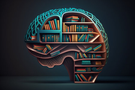 Creative brain made of books on dark background. 3D Renderingの素材