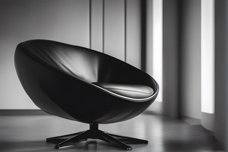 Modern black armchair in empty room. 3d render illustration.の素材