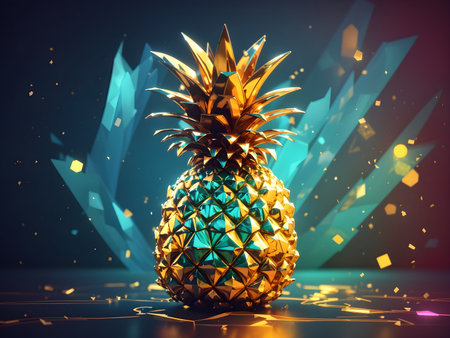 Pineapple on a colorful background. 3d rendering toned imageの素材