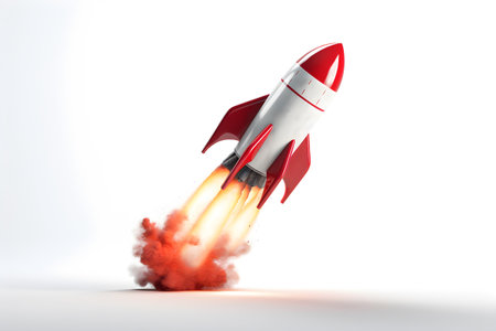 Rocket on white background. 3D illustration. Space travel concept.の素材