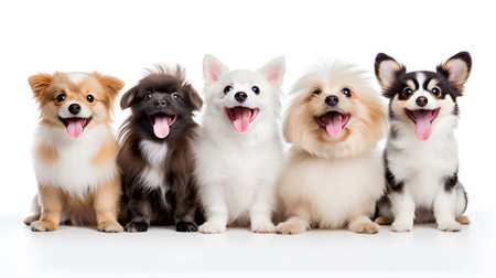 Group of cute dogs isolated on a white background. Studio shot.の素材