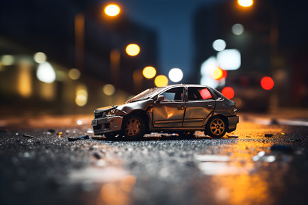 Car accident on the road at night. Accident in the city.の素材