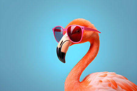 Flamingo wearing sunglasses. Summer vacation concept. 3D Renderingの素材