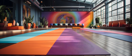 Colorful yoga mat in a modern yoga studio. 3d renderingの素材