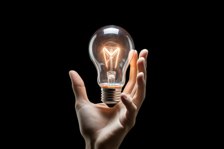 Idea concept with light bulb on black background. 3d renderingの素材