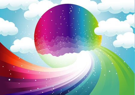 rainbow and colorful moon illustrationのイラスト素材
