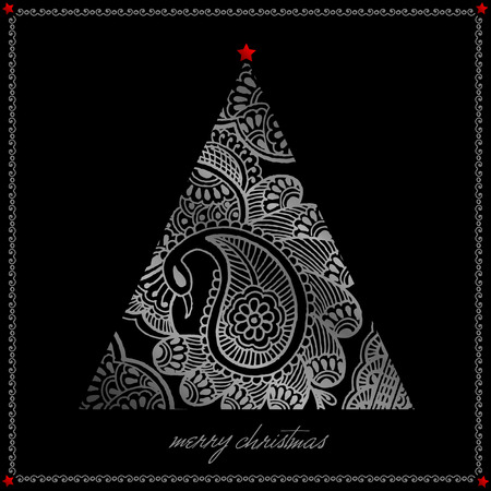 silver christmas tree illustration can be use for greetingのイラスト素材