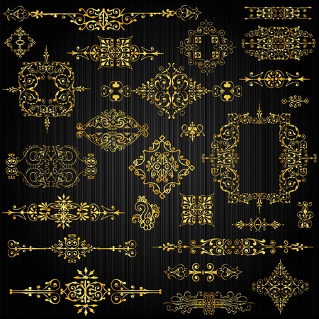 set of golden ornate page decor elementsのイラスト素材
