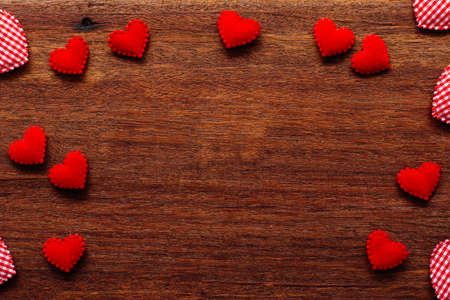 Valentines day concept decoration red heart on wood background.の写真素材