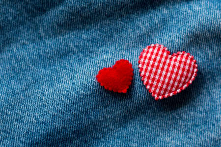 Valentines day love red heart on jeans background.の写真素材