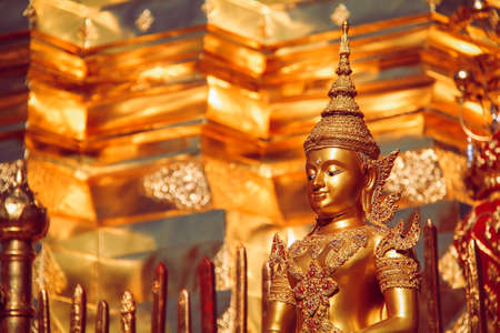 Golden Buddha Statue with Thai Ornaments Dress in Chiang Mai, Thailandのeditorial素材