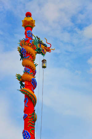 Colorful dragon on the poleの写真素材