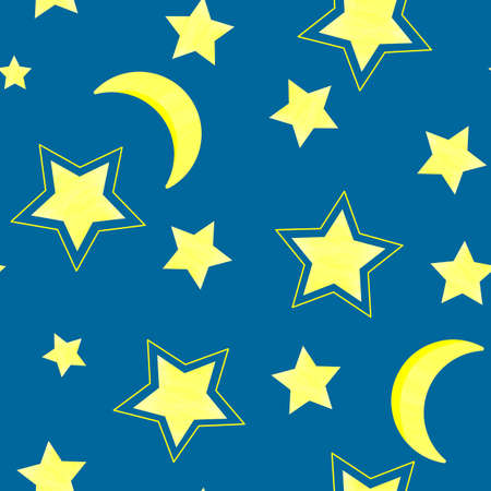 Seamless pattern with stars and month. Pattern children's night theme of the starry sky. Moon and stars on a blue background.の写真素材