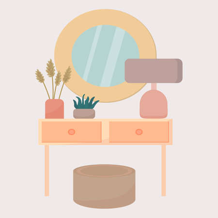 Women's dressing table. Furniture for the room. A mirror with a table for beauty guidance. Interior.のイラスト素材