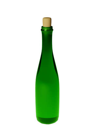A green glass wine bottle. A bottle with a stopper, an isolated volumetric object.の写真素材
