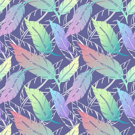 Colorful background with feathers. Seamless background with gradient feathers.のイラスト素材