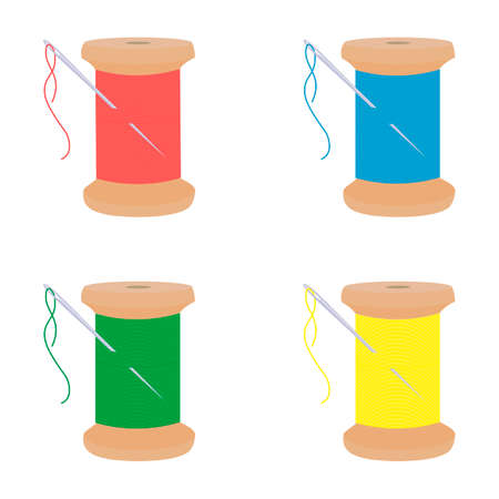 A spool with threads, a needle with a thread. Threads for sewing different colors of a flat style.のイラスト素材