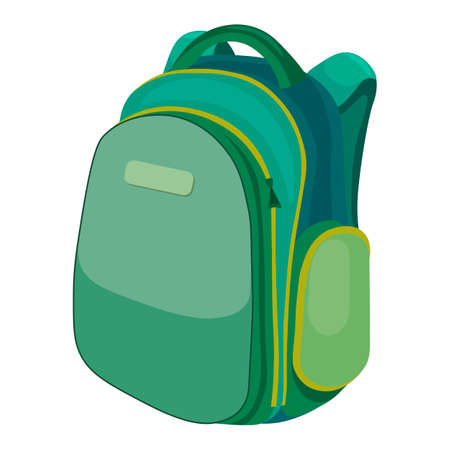 School backpack, one item. Colorful illustration of a school backpack. Soon to school, a bag for textbooks.のイラスト素材