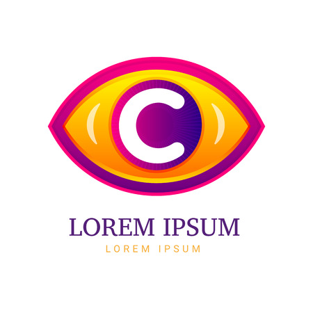 Letter with eye icon on white. Vector eye care logo template.のイラスト素材