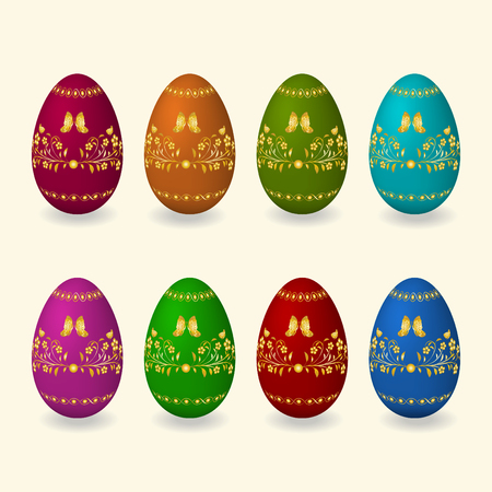 Set of Easter eggs with golden ornament. Vector Illustrationのイラスト素材